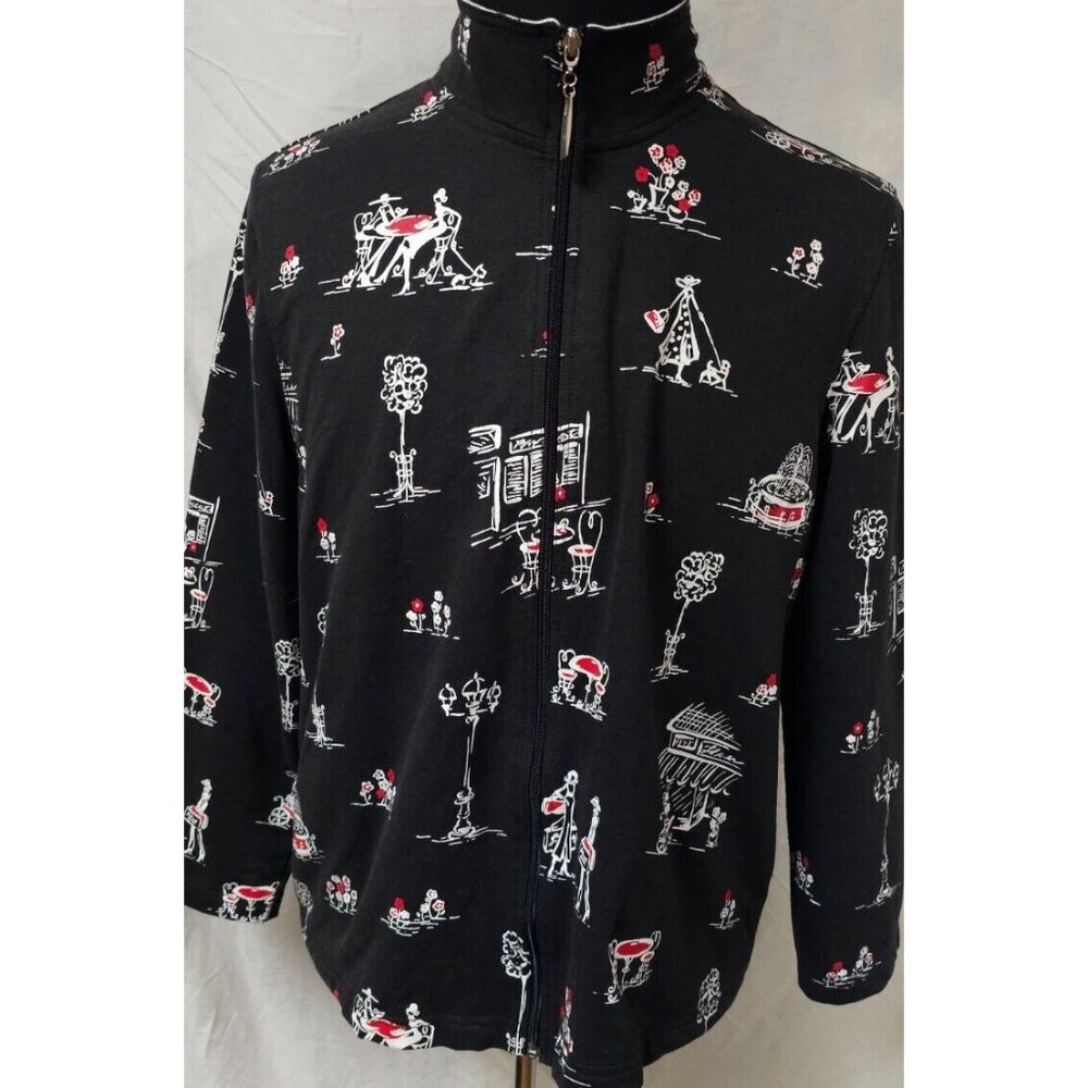 Koret Womens Large Black Full  Zip Coffee Shop City Scape Travel Paris Jacket